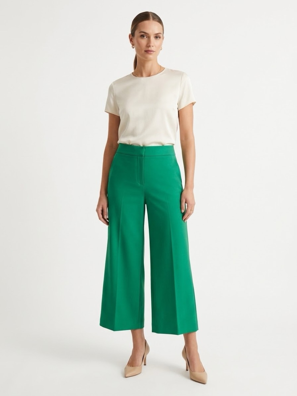 LOFT Riviera Cropped Wide Leg Pants Green Size 14 Career Workwear Culottes